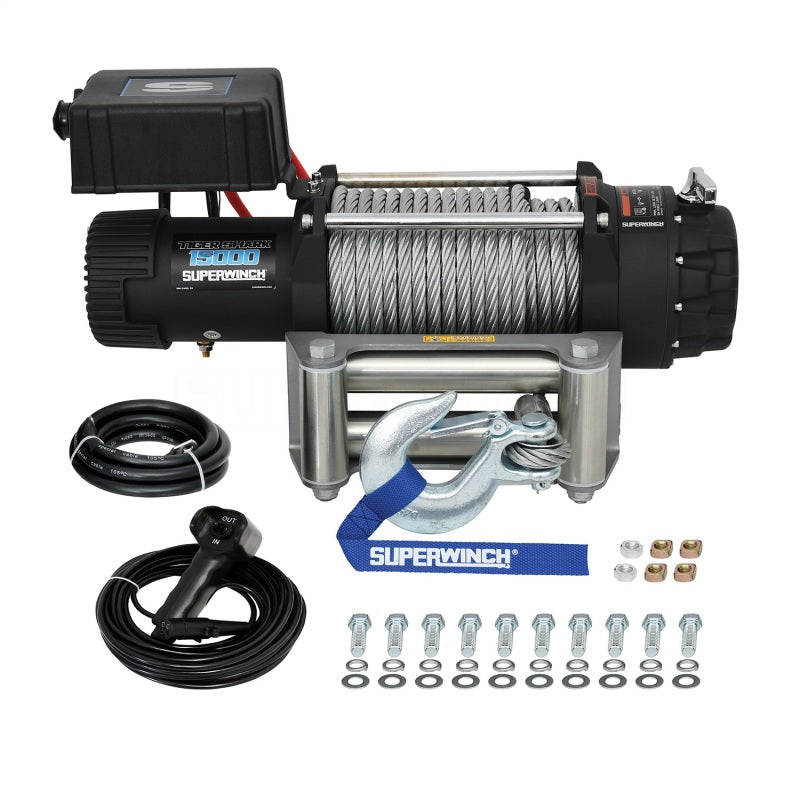 Superwinch 15000 LBS 12V DC 7/16in x 82ft Wire Rope Tiger Shark 11500 Winch-SR1 Performance