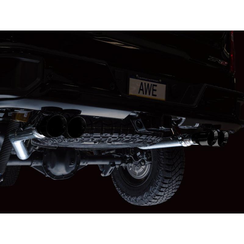 AWE Tuning 22-23 GMC Sierra 1500 AT4X 6.2L 0FG Catback Split Dual (Flat Bumper) - Diamond Black Tips-SR1 Performance