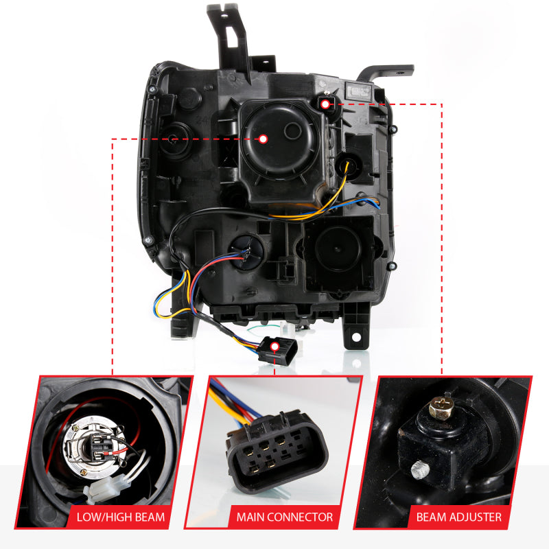 ANZO GMC SIERRA 1500 14-15 2500H/15-19 Projector Headlight Plank Style Black w/ Switchback (Halogen)-SR1 Performance