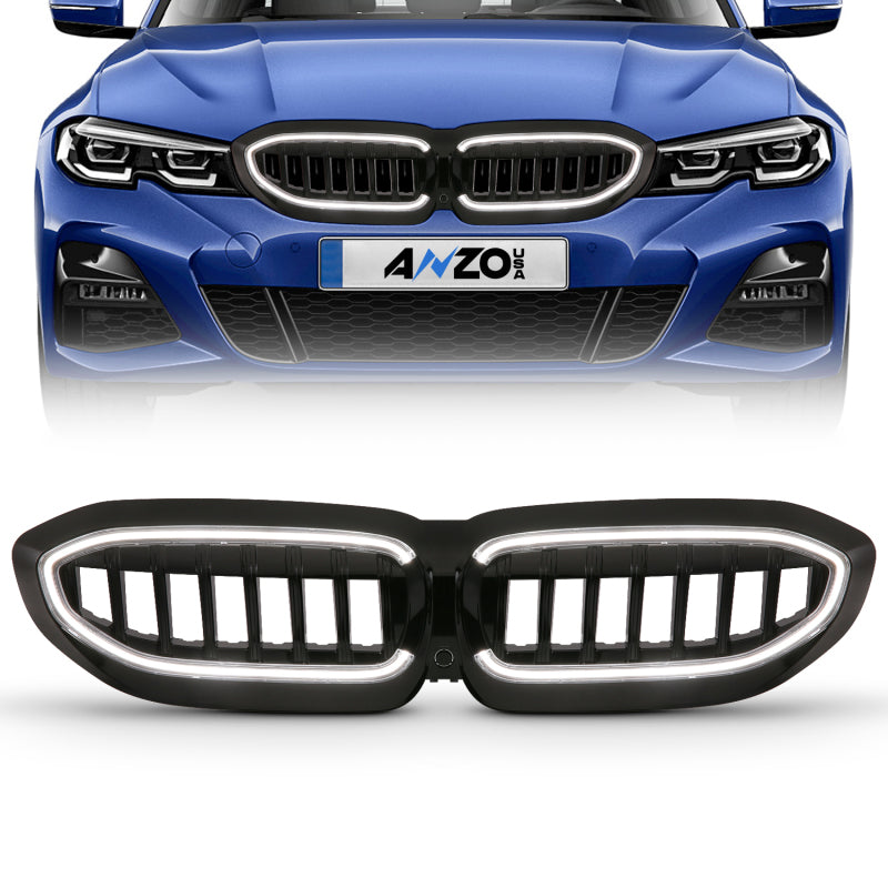 Anzo 19-22 BMW 3 Series Black Housing Full LED Front Grille w/ Initiation & Running Light-SR1 Performance