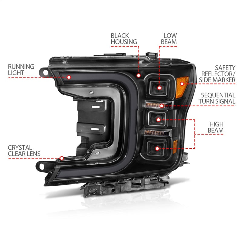 Anzo 18-20 Ford F-150 Full Led Projector Smoke Bar Style Headlights Black Amber-SR1 Performance