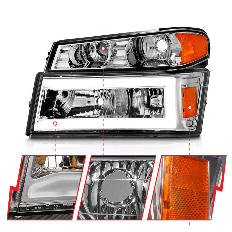 ANZO 04-12 GM Colorado/Canyon/I-Series Crystal Headlights - w/ Light Bar Chrome Housing 4pcs-SR1 Performance