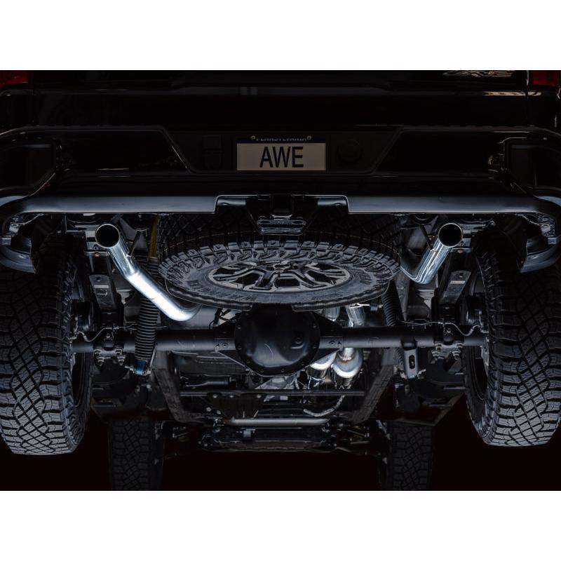AWE Tuning 22-23 GMC Sierra 1500 AT4X 6.2L 0FG Catback Split Dual (Flat Bumper) - Bashguard(No Tips)-SR1 Performance