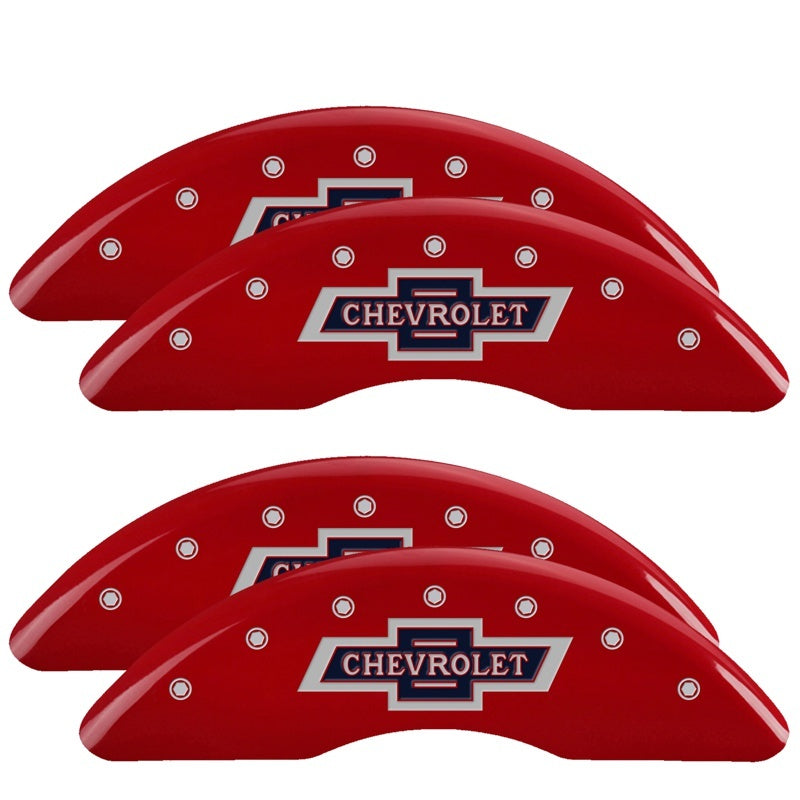 MGP 4 Caliper Covers Engraved Front & Rear 100th Anniversary Red Finish for Chevy Silverado 2018-2019