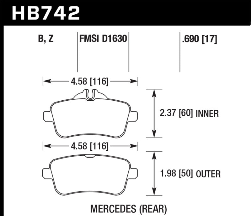 Hawk 14-15 Mercedes M Class / 12-13 Mercedes ML350 Performance Ceramic Rear Brake Pads-SR1 Performance