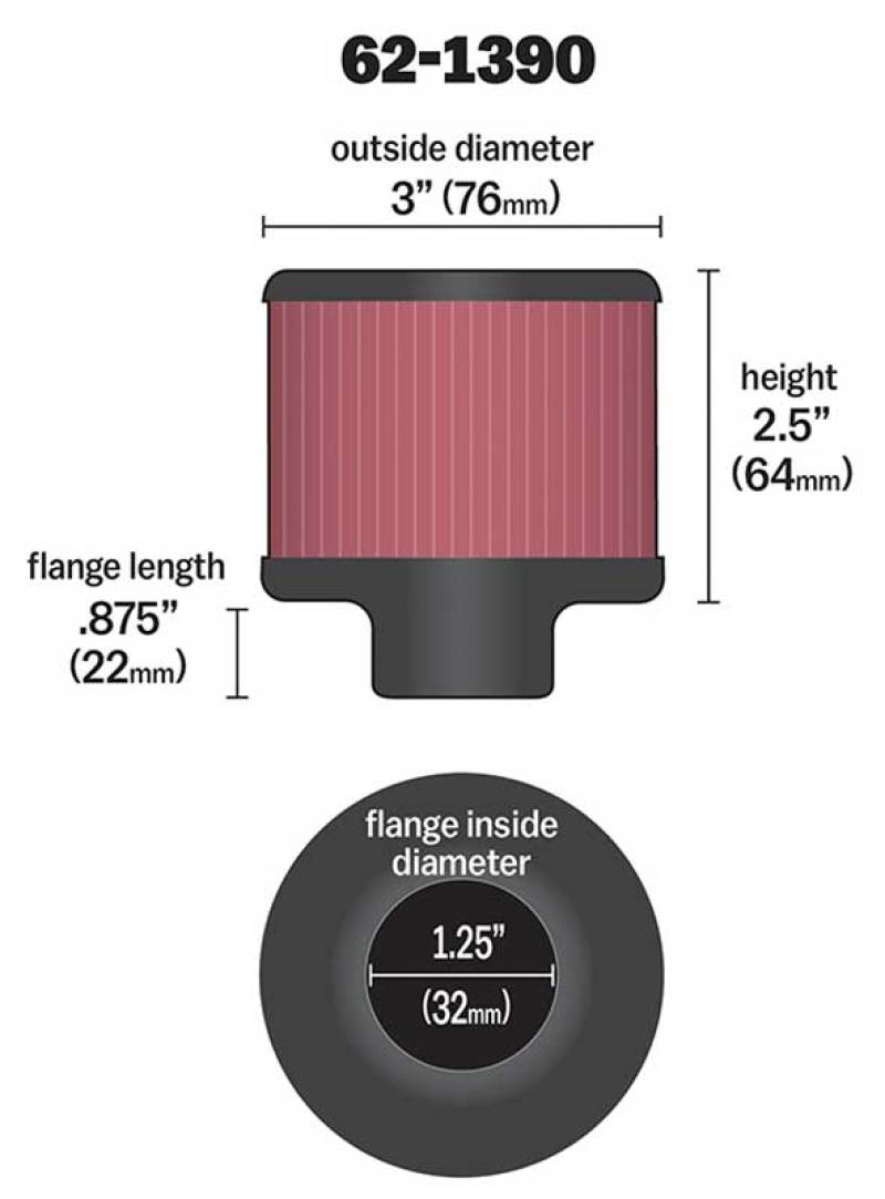 K&N 1.25in Flange ID x 3in OD x 2.5in H Rubber Base Crankcase Vent Filter-SR1 Performance