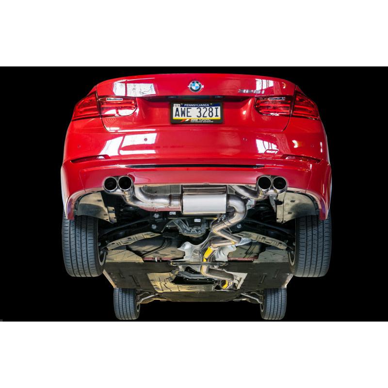 AWE Tuning BMW F3X N20/N26 328i/428i Touring Edition Exhaust Quad Outlet - 80mm Diamond Black Tips-SR1 Performance