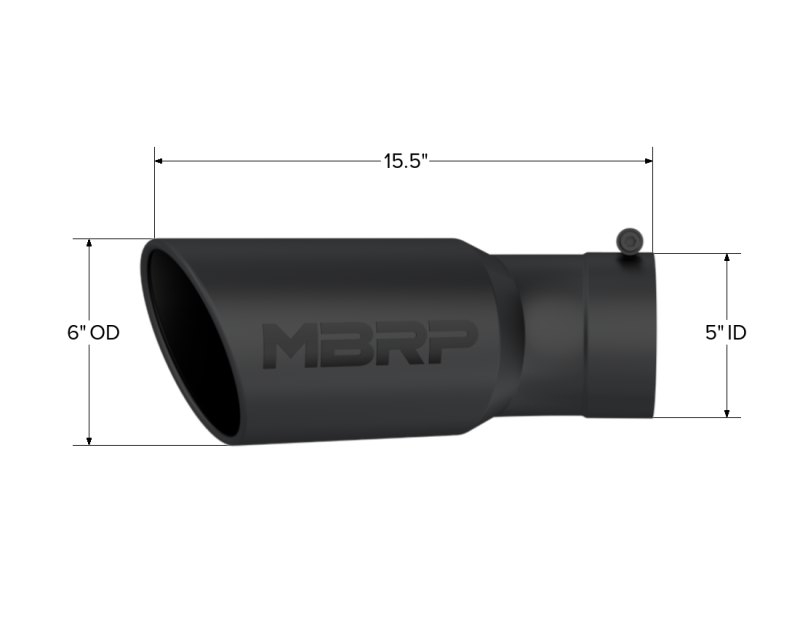 MBRP Universal Tip 6in OD 5in Inlet 15.5in Length 30 Deg Bend Angled Rolled End Black-SR1 Performance