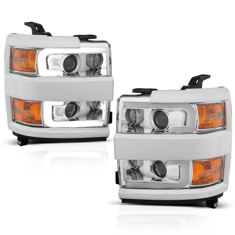 ANZO Projector Headlights 15-17 Chevrolet Silverado 2500HD / 3500HD Chrome w/ Chrome Rim-SR1 Performance