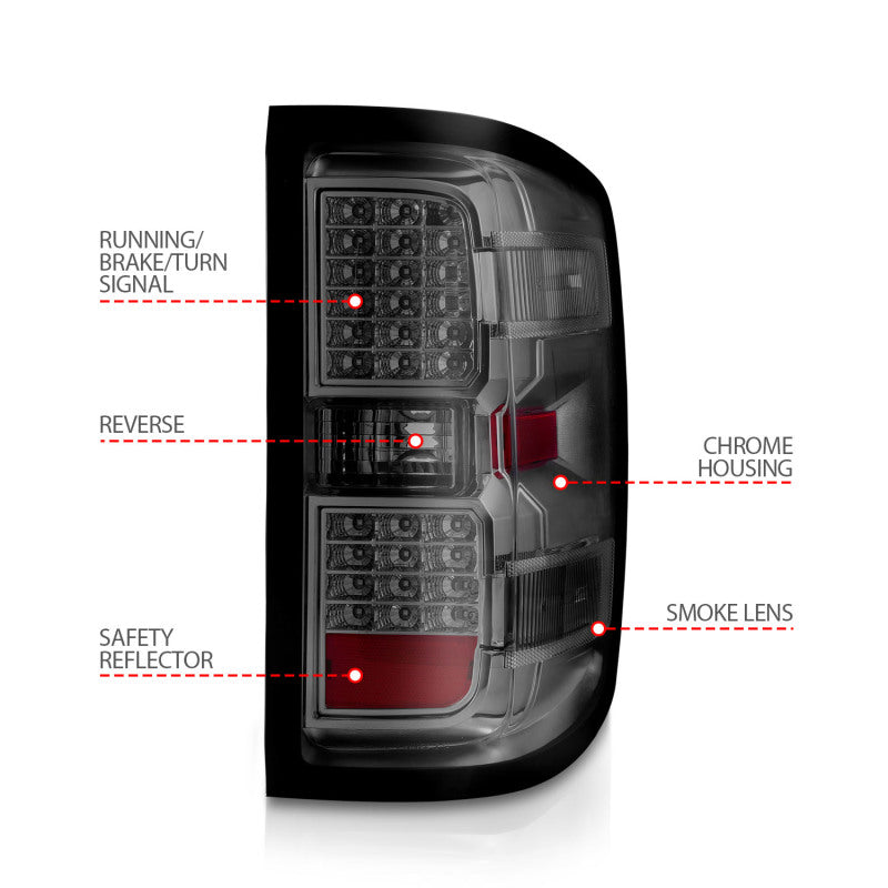 ANZO 15-19 Chevy Silverado 2500HD/3500HD (Halgn Only) LED Tail Lights w/Smoke Light Bar & Clear Lens-SR1 Performance