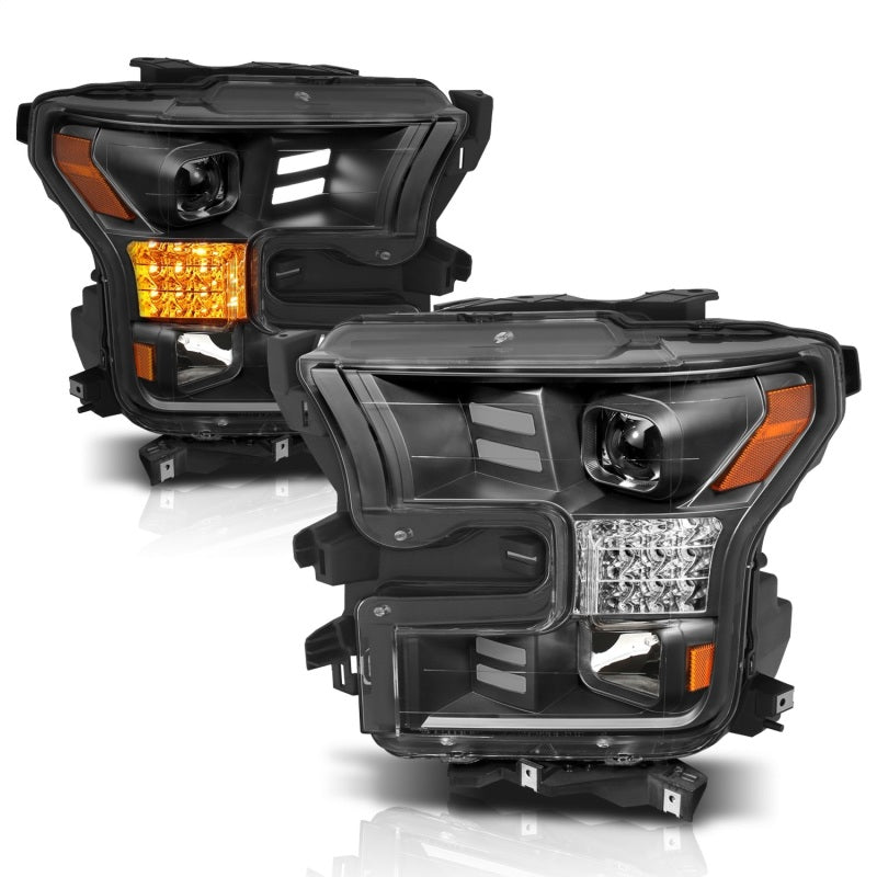 ANZO 15-17 Ford F-150 Project Headlights w/ Plank Style Design Black w/ Amber Sequential Turn Signal-SR1 Performance