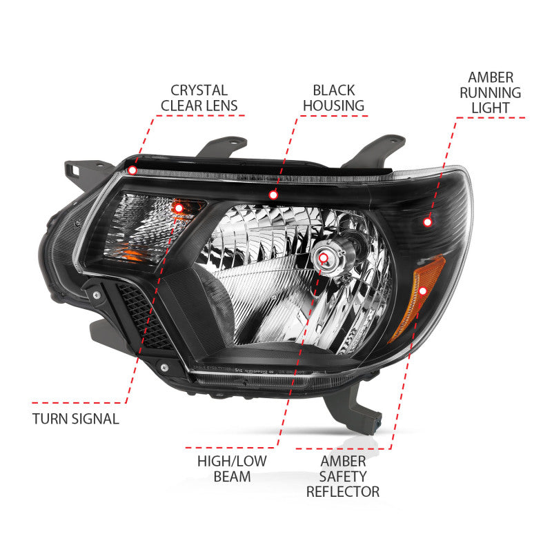 ANZO 2012-2015 Toyota Tacoma Crystal Headlights Black-SR1 Performance