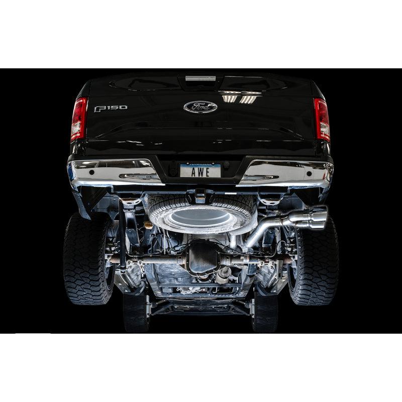 AWE Tuning 2015+ Ford F-150 0FG Single Exit Performance Exhaust System w/4.5in Chrome Silver Tips-SR1 Performance