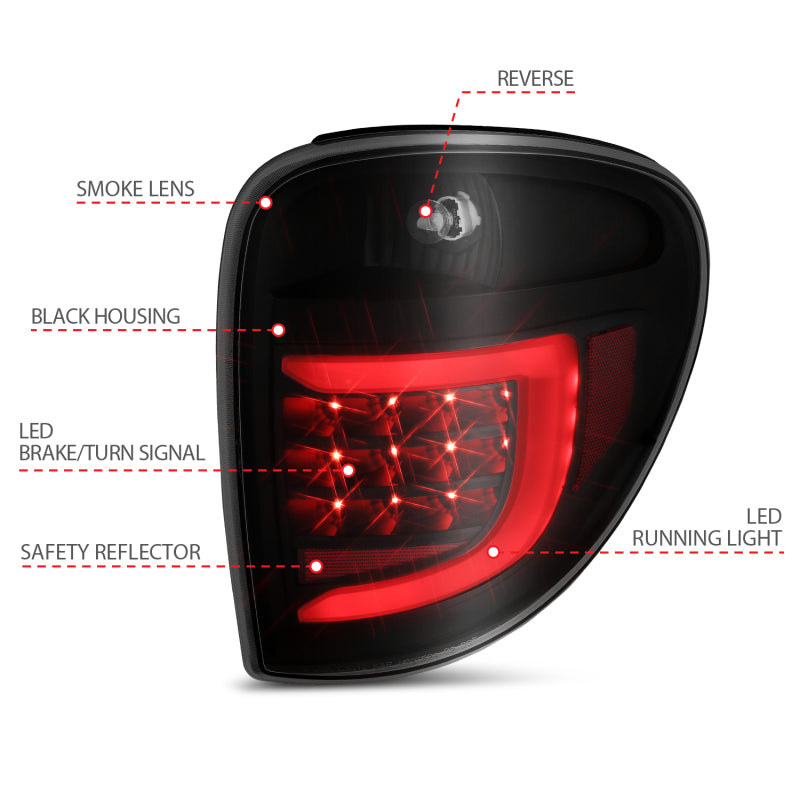 ANZO 2004-2007 Dodge Grand Caravan LED Tail Lights w/ Light Bar Black Housing Smoke Lens-SR1 Performance