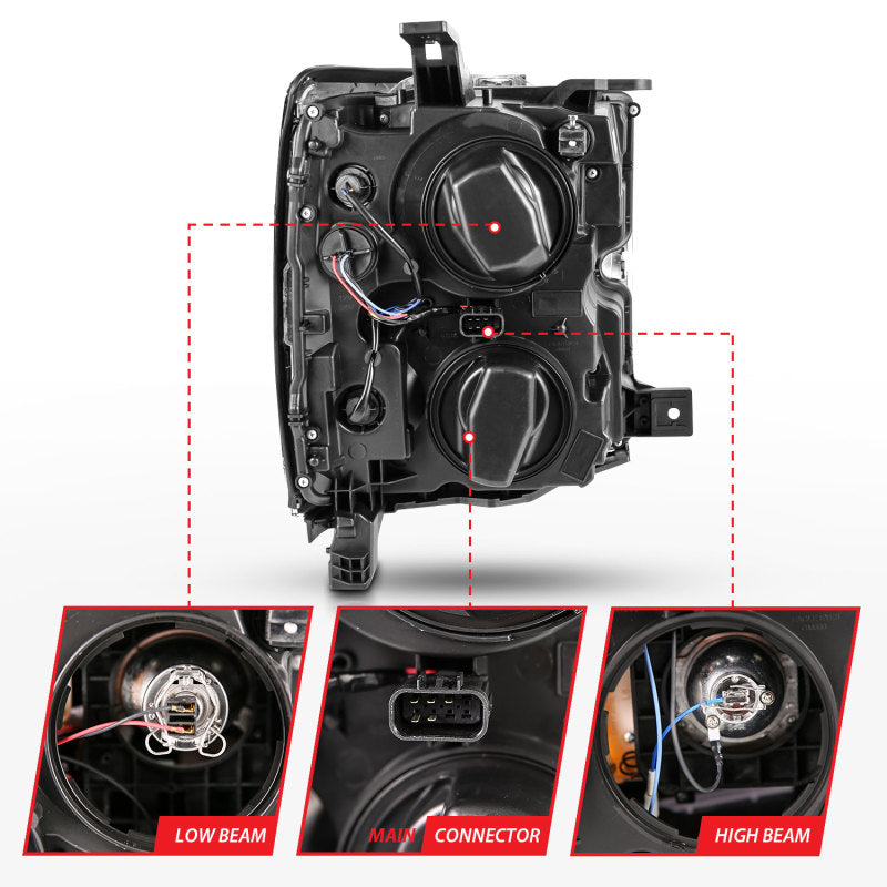 ANZO 2015-2016 Chevrolet Silverado Projector Headlights w/ Plank Style Design Black w/ Amber-SR1 Performance