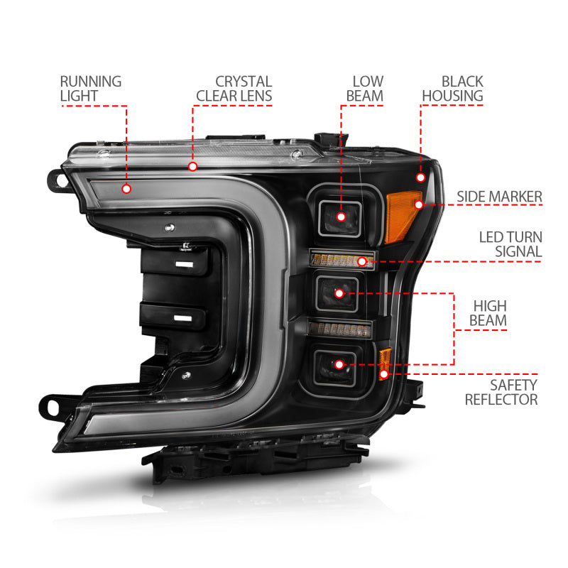 Anzo 18-20 Ford F-150 Full Led Projector Light Bar Headlights Black Amber-SR1 Performance