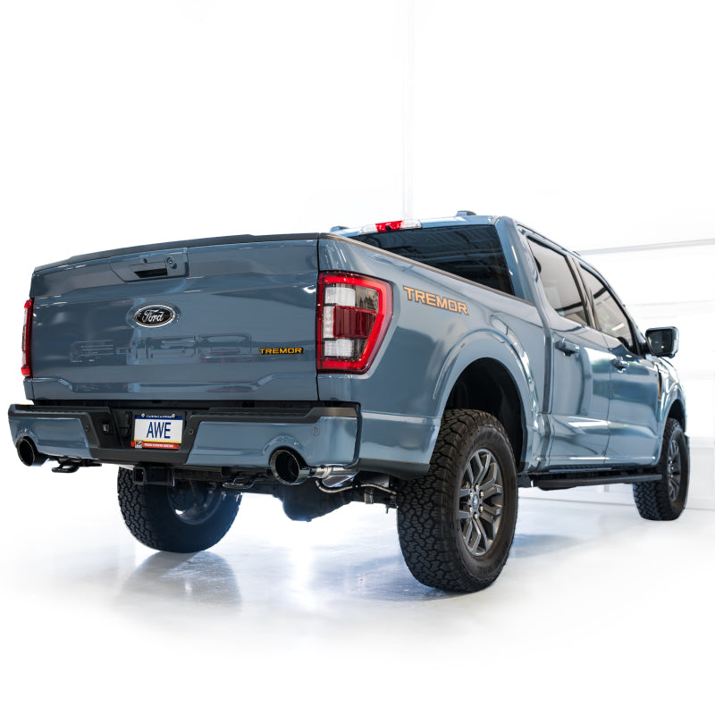 AWE Tuning 2021+ Ford F-150 Tremor (w/ Bumper Cutouts) 0FG Resonated Catback - Diamond Black Tips-SR1 Performance