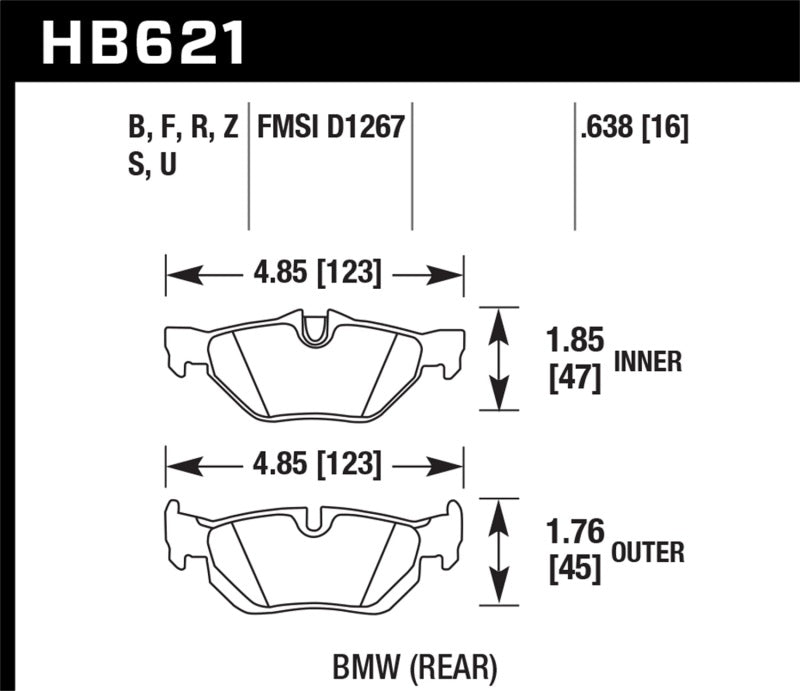 Hawk 2011-2011 BMW 125i HPS 5.0 Rear Brake Pads-SR1 Performance