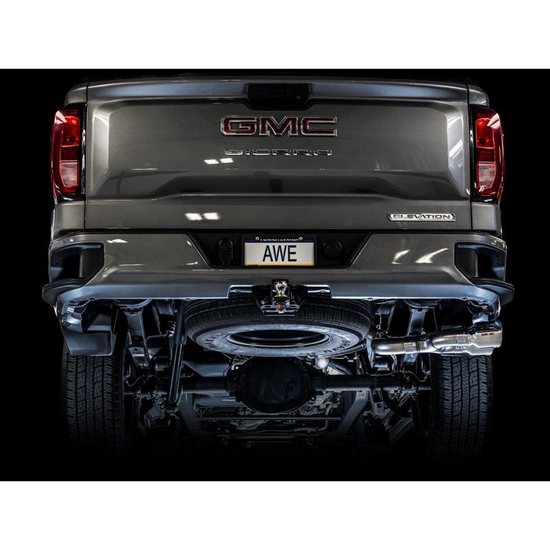 AWE Tuning 4th Gen GM 1500 5.3L 0FG Catback Dual Side Exit (Flat Bumper) - Chrome Tips-SR1 Performance