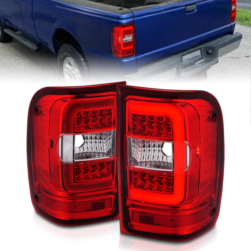 ANZO 2001-2011 Ford Ranger LED Tail Lights w/ Light Bar Chrome Housing Red/Clear Lens-SR1 Performance