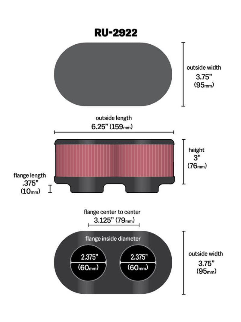 K&N Filter Universal Filter 2 3/4 inch Dual Flange GSXR Oval (2/Box)-SR1 Performance