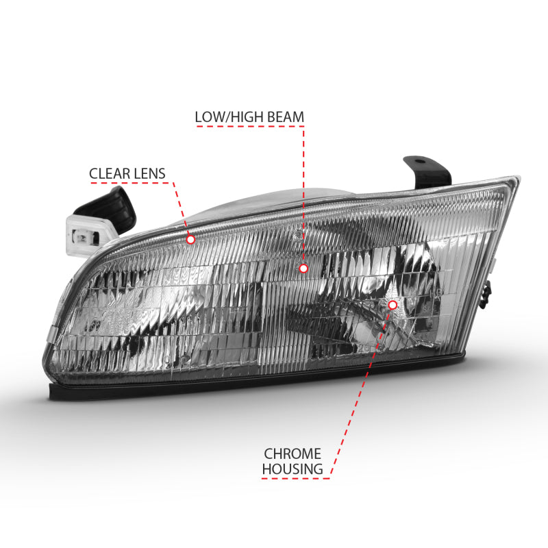 ANZO 1997-1999 Toyota Camry Crystal Headlight Chrome Amber(OE)-SR1 Performance