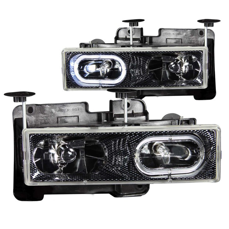 ANZO 1988-1998 Chevrolet C1500 Crystal Headlights with Halo and Carbon Housing