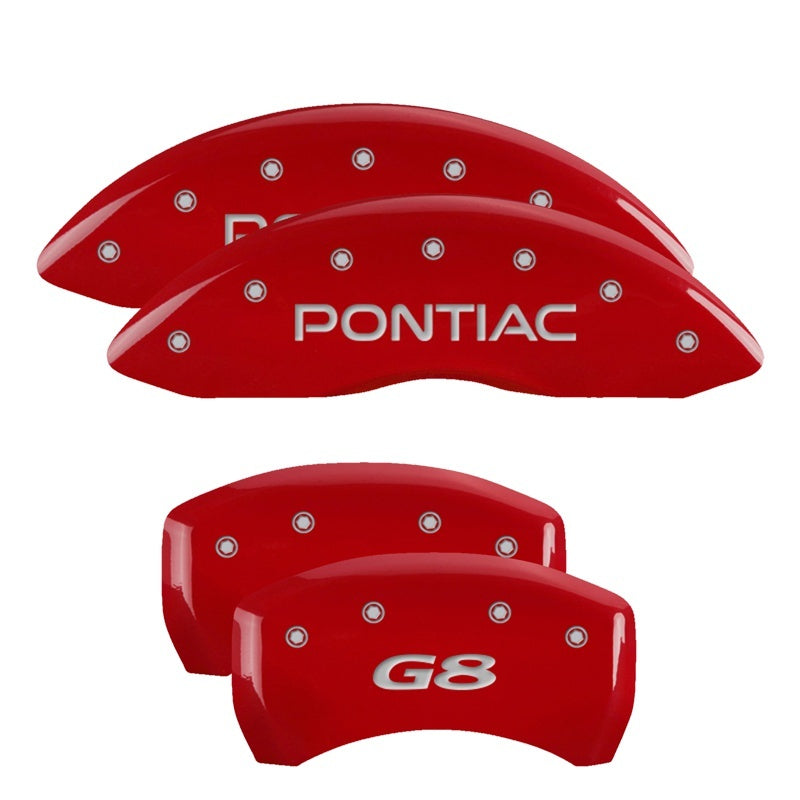 MGP 4 Caliper Covers Engraved Front Pontiac Engraved Rear G8 Red finish silver ch-SR1 Performance