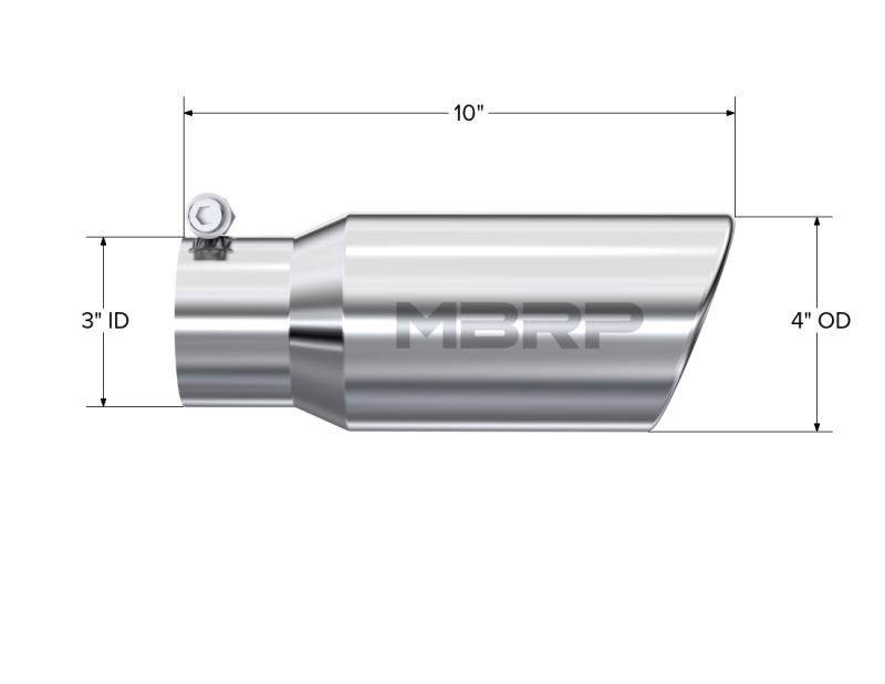 MBRP Universal Tip 4in OD 3in Inlet 10in Length Angled Rolled End T304-SR1 Performance