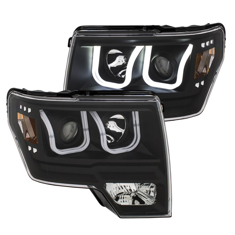 ANZO 2009-2014 Ford F-150 Projector Headlights w/ U-Bar Switchback Black w/ Amber-SR1 Performance