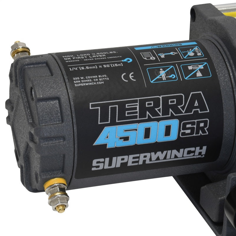 Superwinch 4500 LBS 12V DC 1/4in x 50ft Synthetic Rope Terra 4500SR Winch - Gray Wrinkle-SR1 Performance