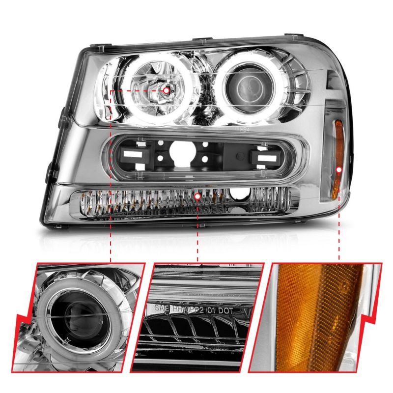 ANZO 02-09 Chevrolet Trailblazer Projector Headlights w/ Halo Chrome Housing (Non-LT Models)-SR1 Performance