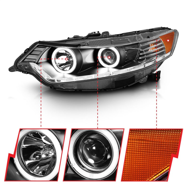 ANZO 2009-2012 Acura Tsx Projector Headlights w/ Halo Black (CCFL) (HID Compatible)-SR1 Performance