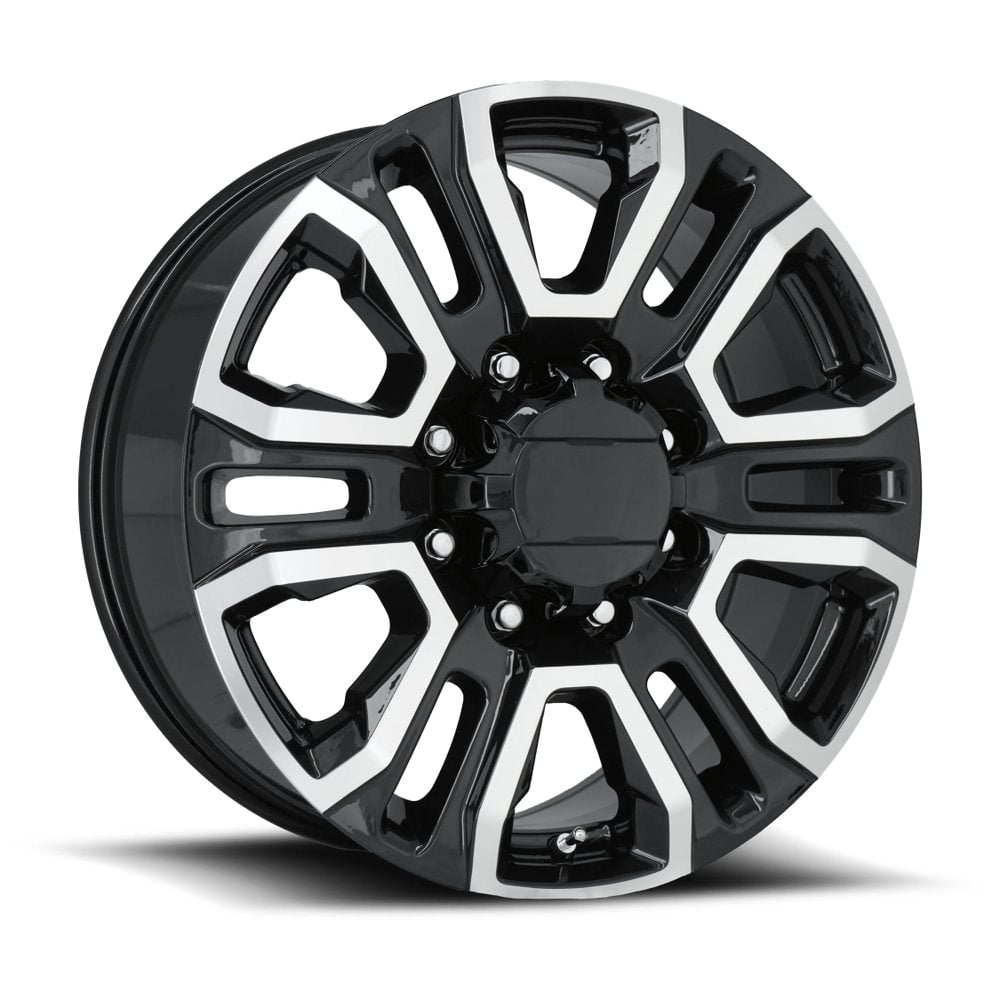 FR275 20X8.5 8X180 +47 HB 124.1 GMC DENALI 2500 GLOSS BLACK W/ MACH FACE WITH CAP-SR1 Performance
