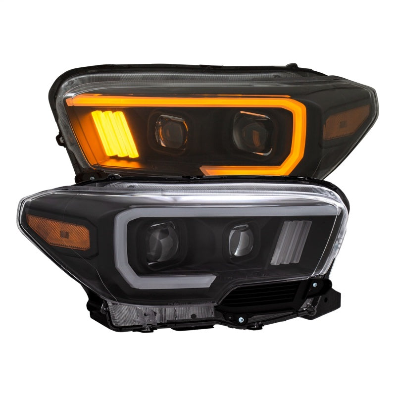 ANZO 2016-2017 Toyota Tacoma Projector Headlights w/ Plank Style Switchback Black w/ Amber w/ DRL-SR1 Performance