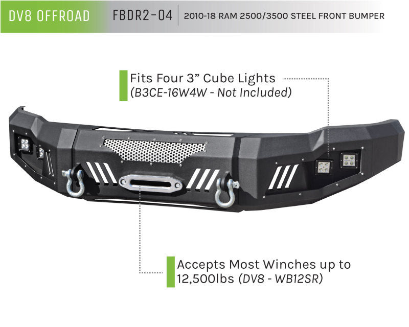 DV8 Offroad Front Bumper for 2010-2018 Ram 2500 – Modular Steel Construction with LED Light Mounts