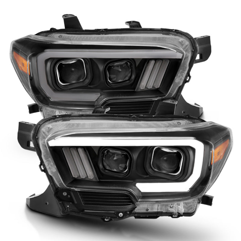ANZO 2016-2017 Toyota Tacoma Projector Headlights w/ Plank Style Switchback Black w/ Amber-SR1 Performance