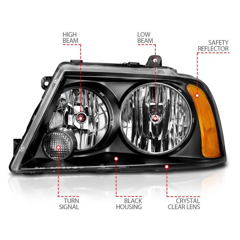 ANZO 2003-2006 Lincoln Navigator Crystal Headlights Black-SR1 Performance