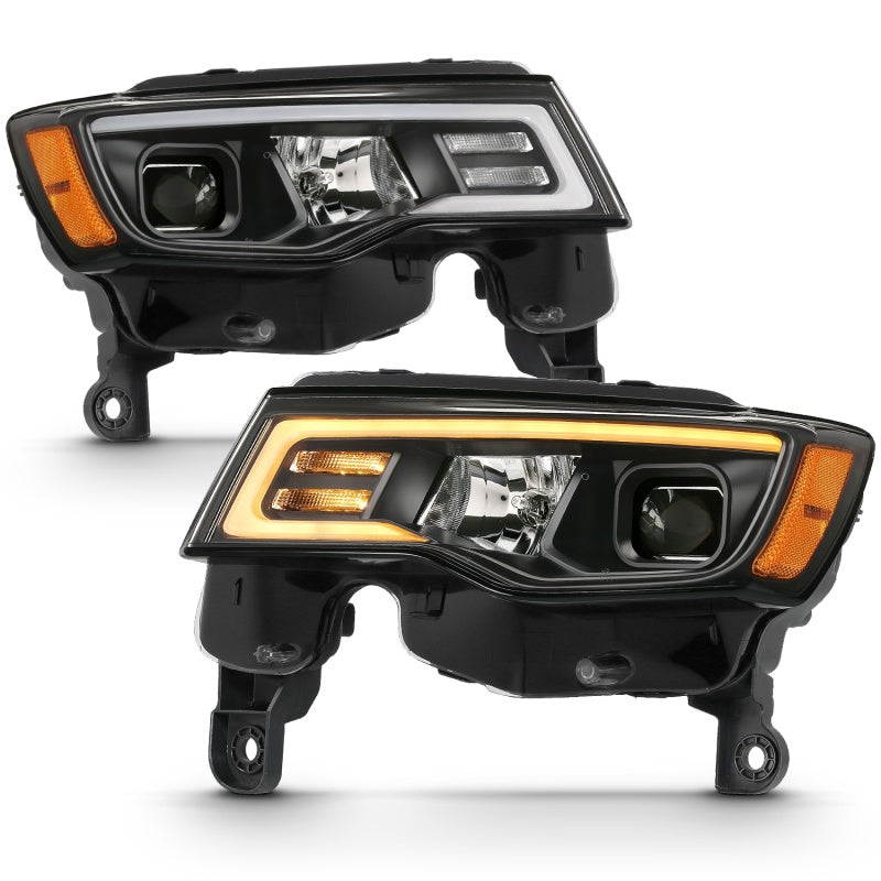 ANZO 2017-2018 Jeep Grand Cherokee Projector Headlights w/ Plank Style Switchback - Black w/ Amber-SR1 Performance
