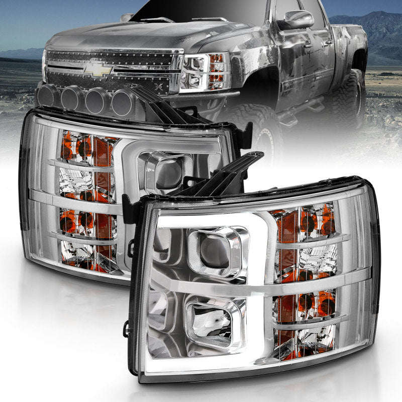 ANZO 2007-2013 Chevy Silverado 1500 Projector Plank Style Chrome Amber-SR1 Performance