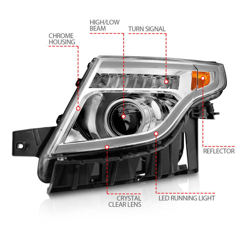 ANZO 11-15 Ford Explorer Projector Headlights w/ Light Bar Chrome Housing w/ Amber light-SR1 Performance