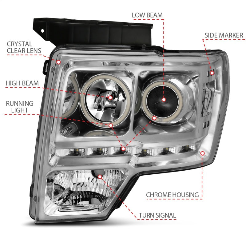 ANZO 2009-2014 Ford F-150 Projector Headlights w/ Halo Chrome (CCFL) G2-SR1 Performance