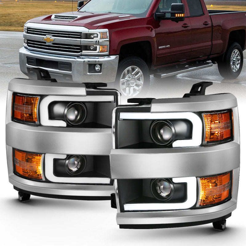 ANZO 2015-2016 Chevrolet Silverado Projector Headlights w/ Plank Style Design Black w/ Amber-SR1 Performance