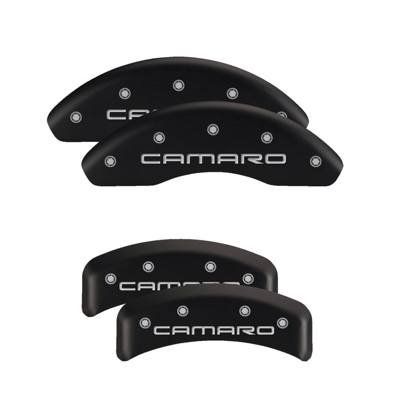 MGP 4 Caliper Covers Engraved Front & Rear With stripes/Challenger Black finish silver-SR1 Performance