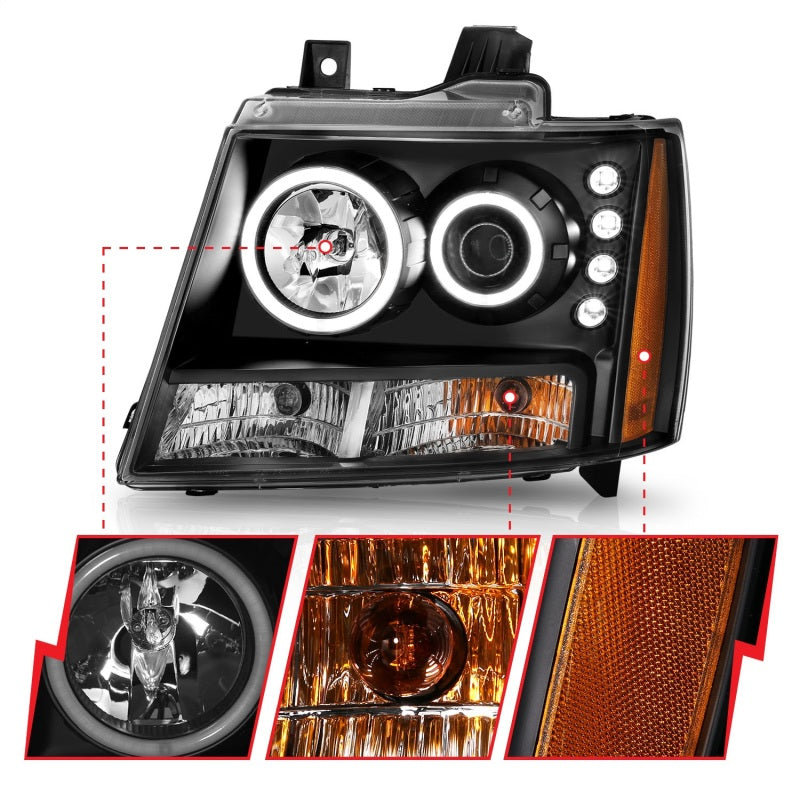 ANZO 2007-2013 Chevrolet Avalanche Projector Headlights w/ Halo Black (CCFL)-SR1 Performance