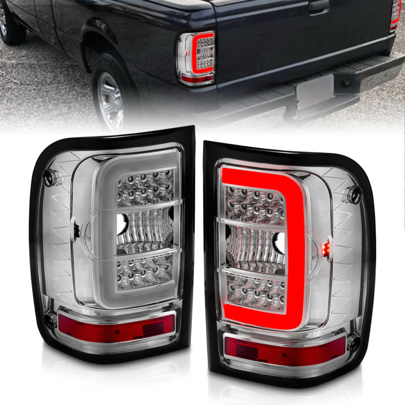 ANZO 2001-2011 Ford Ranger LED Tail Lights w/ Light Bar Chrome Housing Clear Lens-SR1 Performance