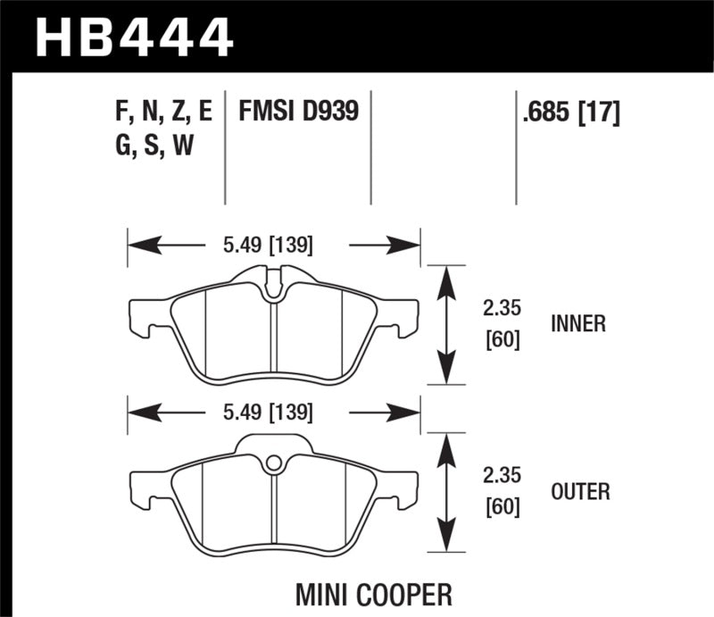 Hawk 02-06 Mini Cooper / Cooper S Performance Ceramic Street Front Brake Pads-SR1 Performance