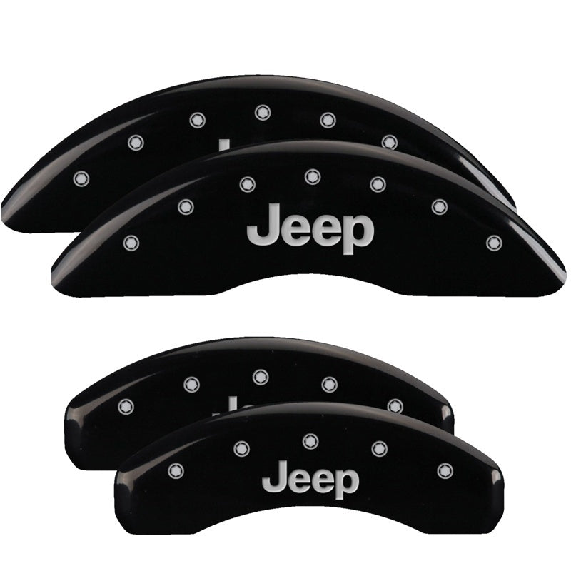 MGP 4 Caliper Covers Engraved Front Rear JEEP Logo Engraved Black Finish Silver Characters-SR1 Performance