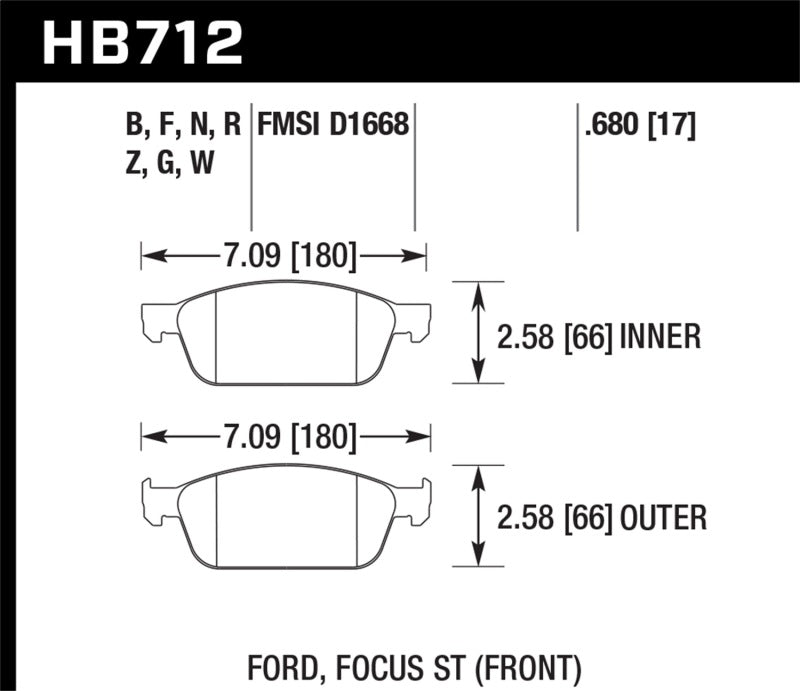 Hawk 13 Ford Focus Performance Ceramic Front Street Brake Pads-SR1 Performance