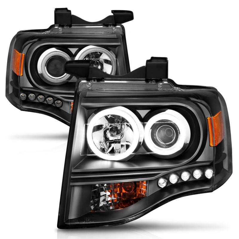 ANZO 2007-2014 Ford Expedition Projector Headlights w/ Halo Black-SR1 Performance